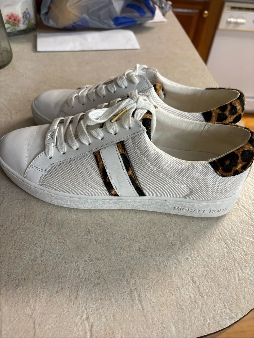 Michael Kors White Sneakers with Leopard Trim